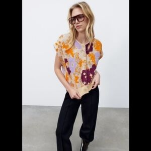 Zara Floral Jacquard Knit Vest Cardigan,Sz M